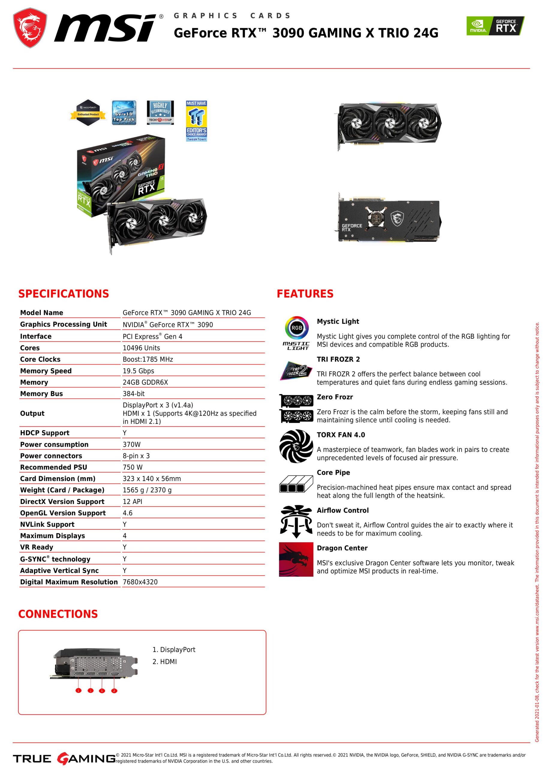 MSI GeForce RTX 3090 GAMING X TRIO 24G Graphics Card